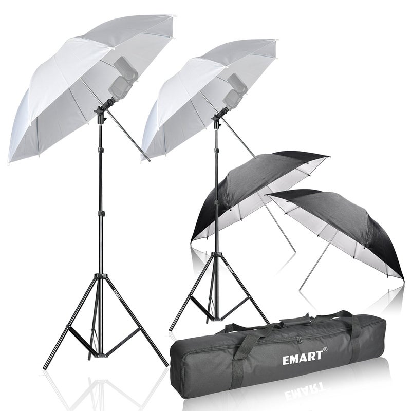 EMART 33 inch Reflective Photography Umbrella,Studio Camera Photographic Props with Adjustable Light Stand,Flash Diffuser for Speedlight(4 Pack) - Image 1